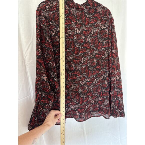 Rene Margo Women's Semi-Sheer Blouse, Size 2X Button Down Red Pattern - Picture 7 of 7